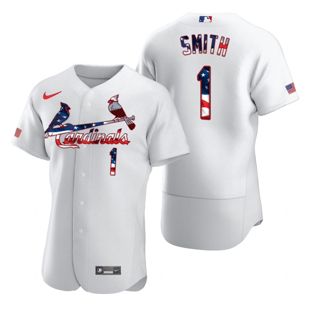 St. Louis Cardinals #1 Ozzie Smith Men Nike White Fluttering USA Flag Limited Edition Authentic MLB Jersey